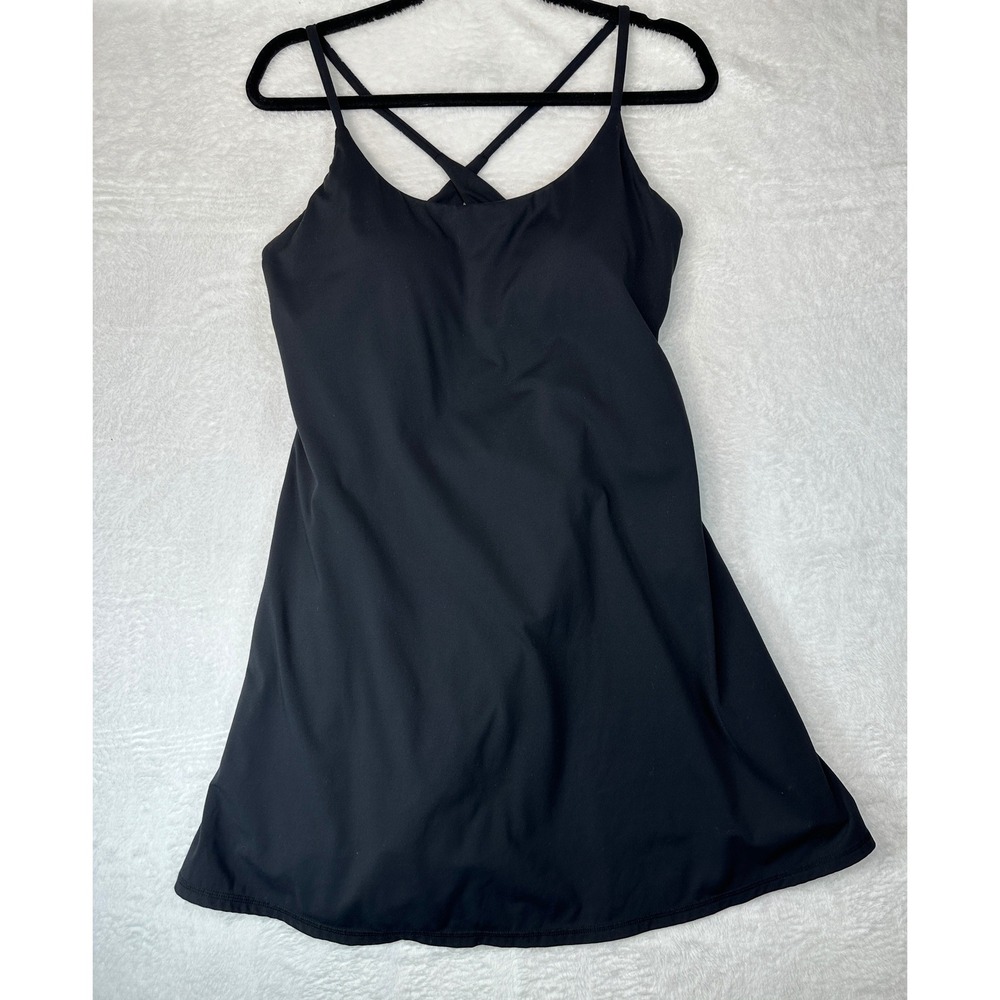 Halara Exercise Dress Womens L Black Crisscross Back Built-in Shorts Bra